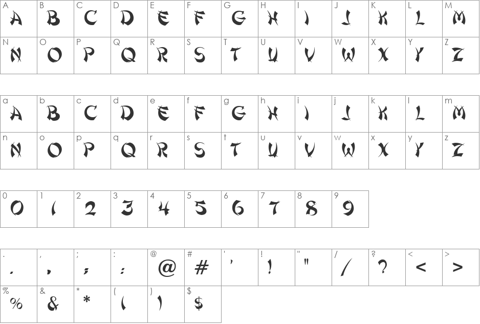 Chinese font character map preview