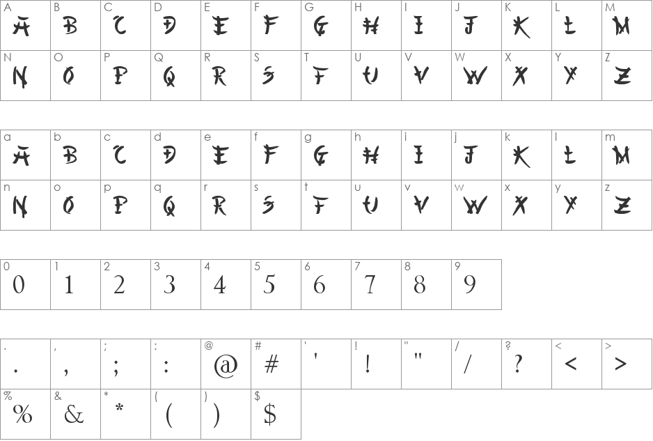 Chinese Asian Style font character map preview