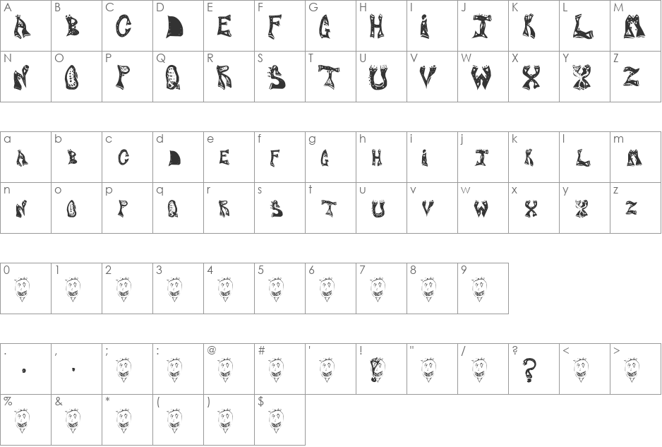 Chinese Firedrill font character map preview