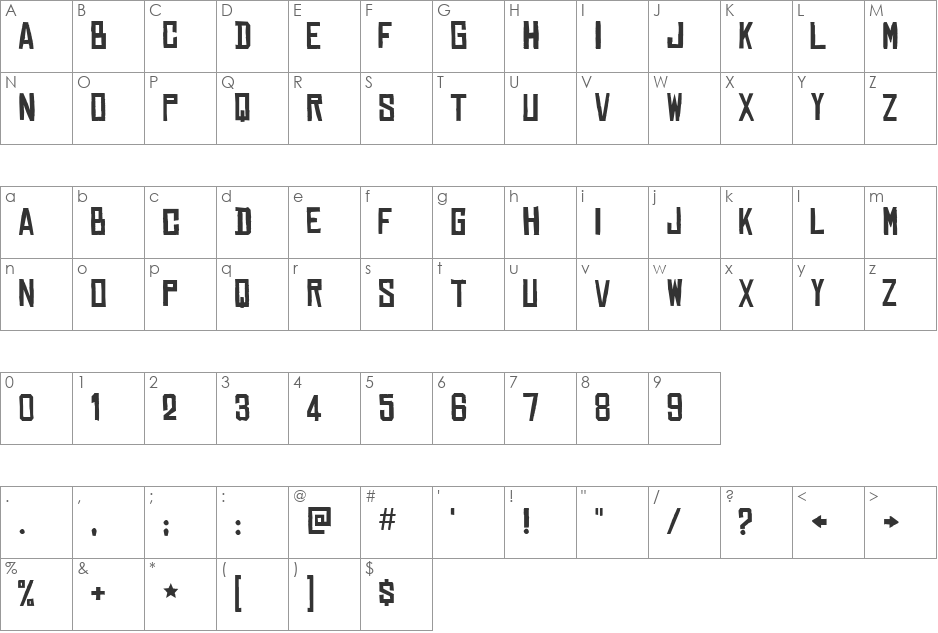 Chinese Rocks font character map preview