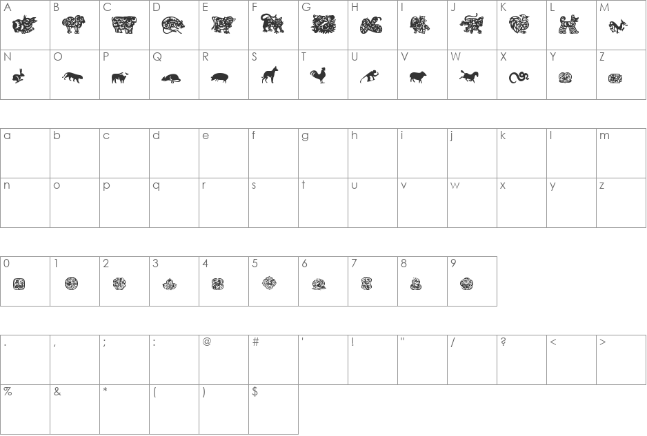chinese zodiac tfb font character map preview