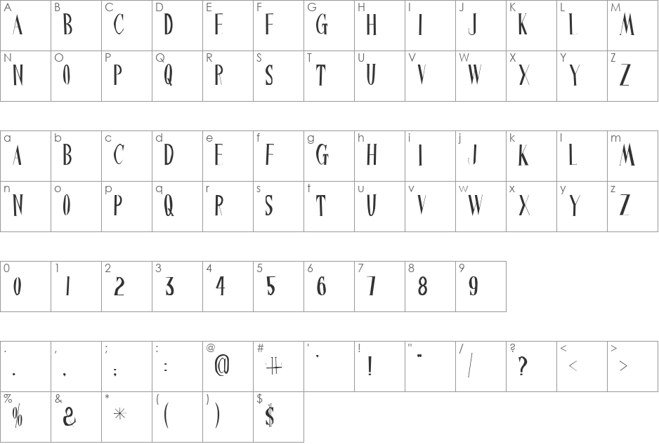 ChineseWatchShop font character map preview