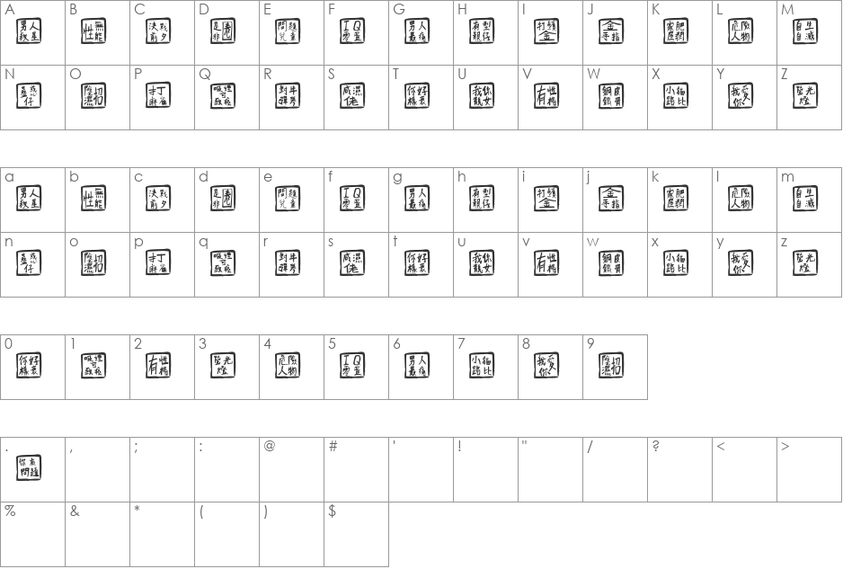ChineseWhisper font character map preview
