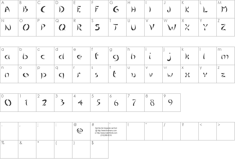 Chinoiseries Tryout font character map preview
