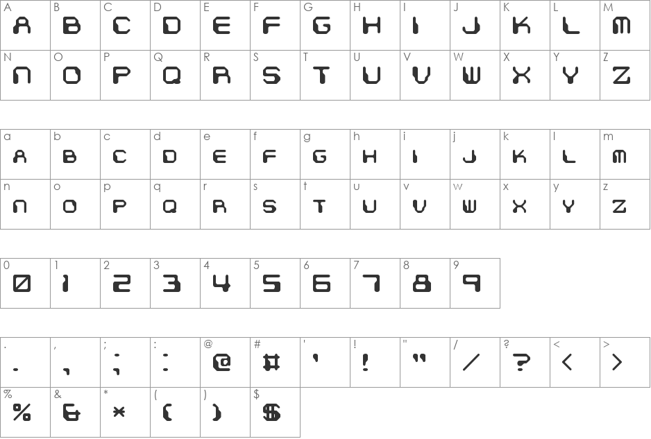 Chintzy CPU BRK font character map preview