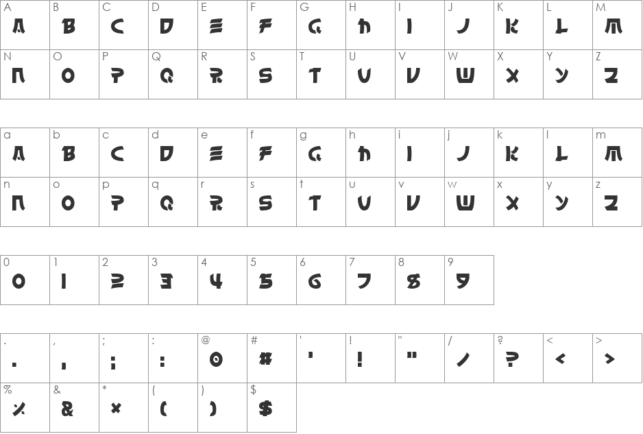 Chinyen font character map preview