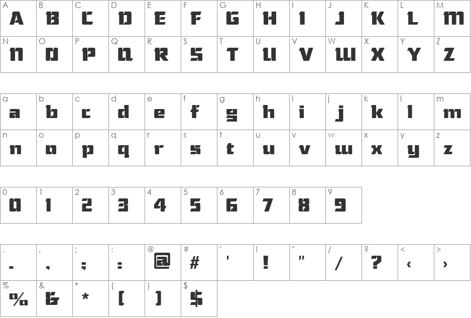 Chisel font character map preview