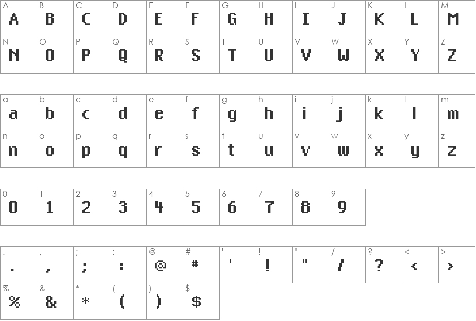 Chixa font character map preview