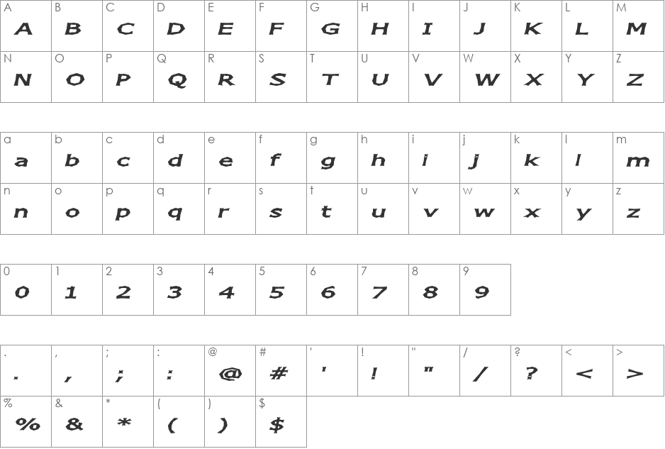 Chizz Wide font character map preview