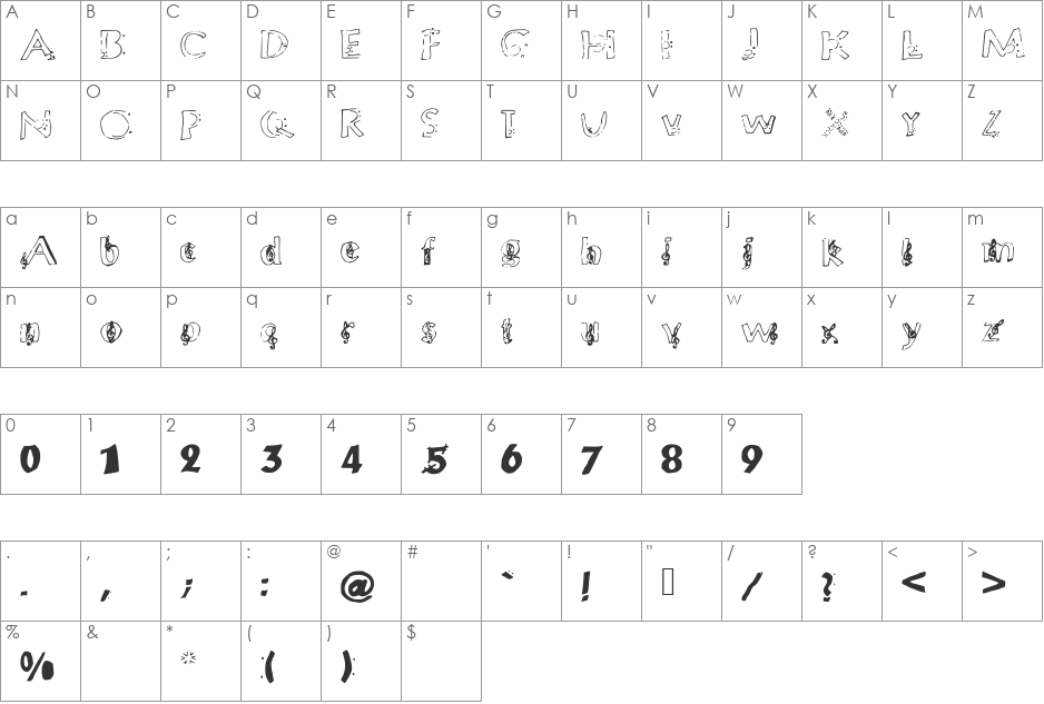 ChloesMusic font character map preview