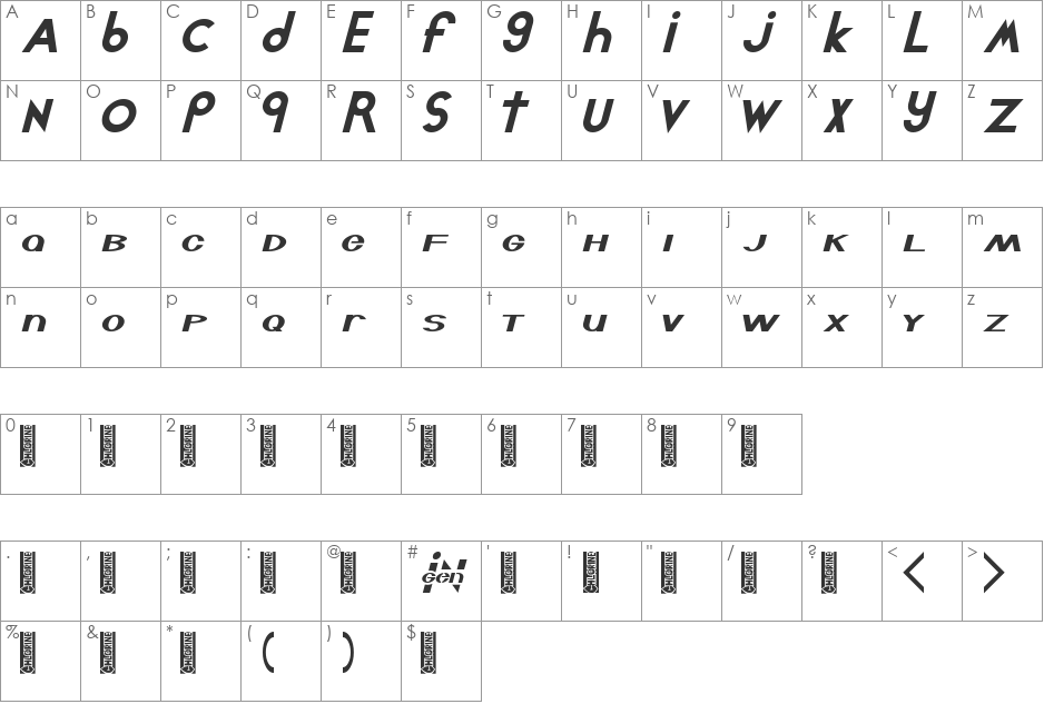Chlorinut font character map preview