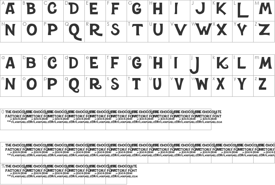 Chocolate Factory font character map preview