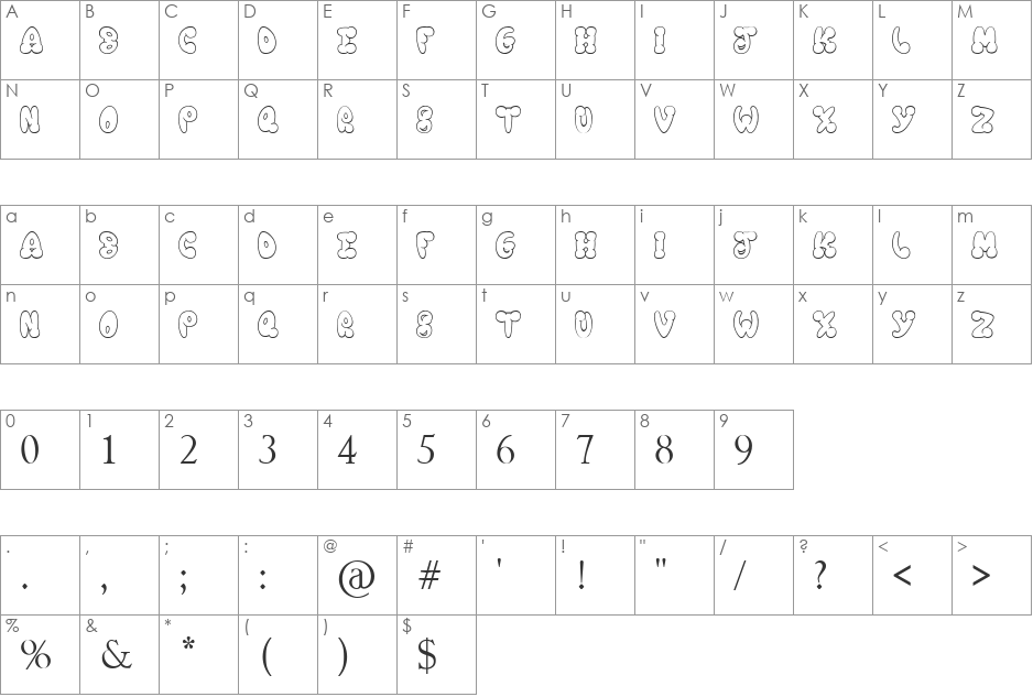 Chooka Zoon font character map preview