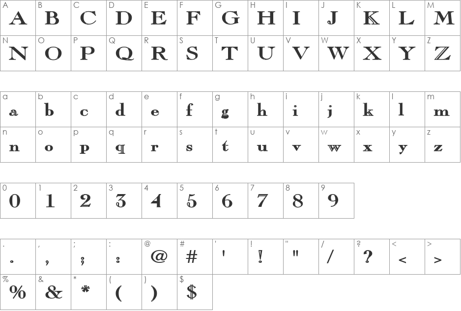 Chopin-Bold font character map preview