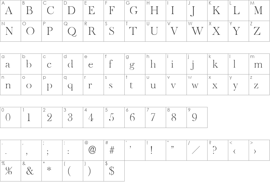 ChrisBecker-ExtraLight font character map preview