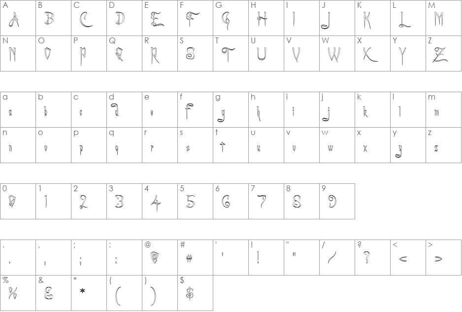 A Charming Font Outline font character map preview