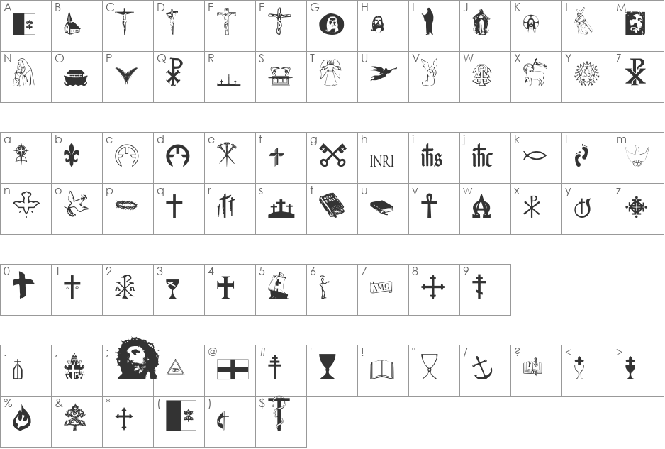 Christendom font character map preview
