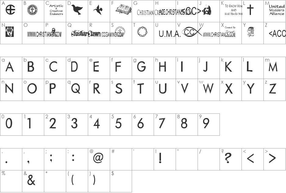 Christian Crew font character map preview