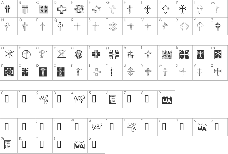 Christian Crosses II font character map preview