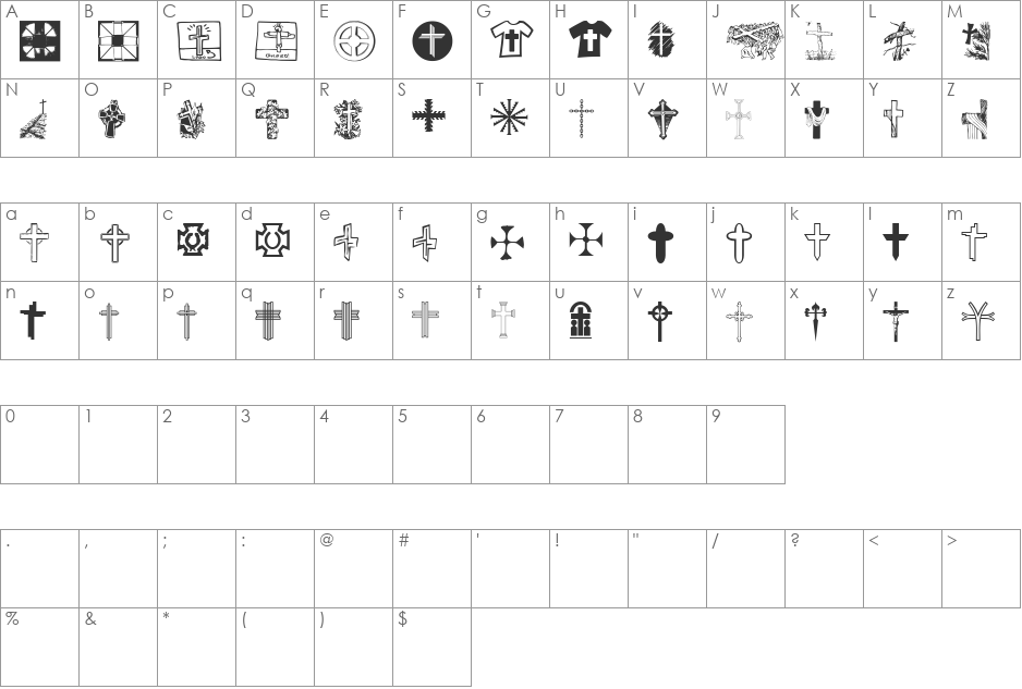 Christian Crosses IV font character map preview