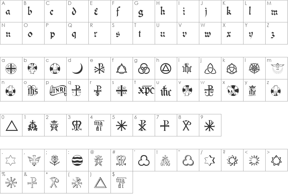 Christian Icons B Monograms font character map preview