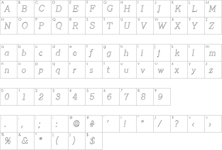 ChristianBeckerOutline-ExLight font character map preview