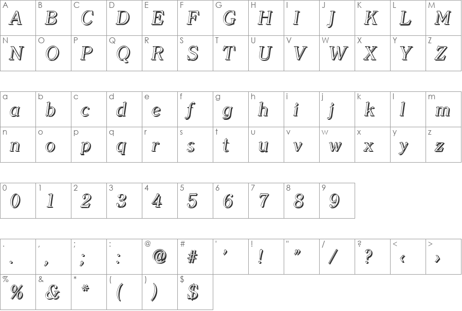 ChristianBeckerShadow-Light font character map preview