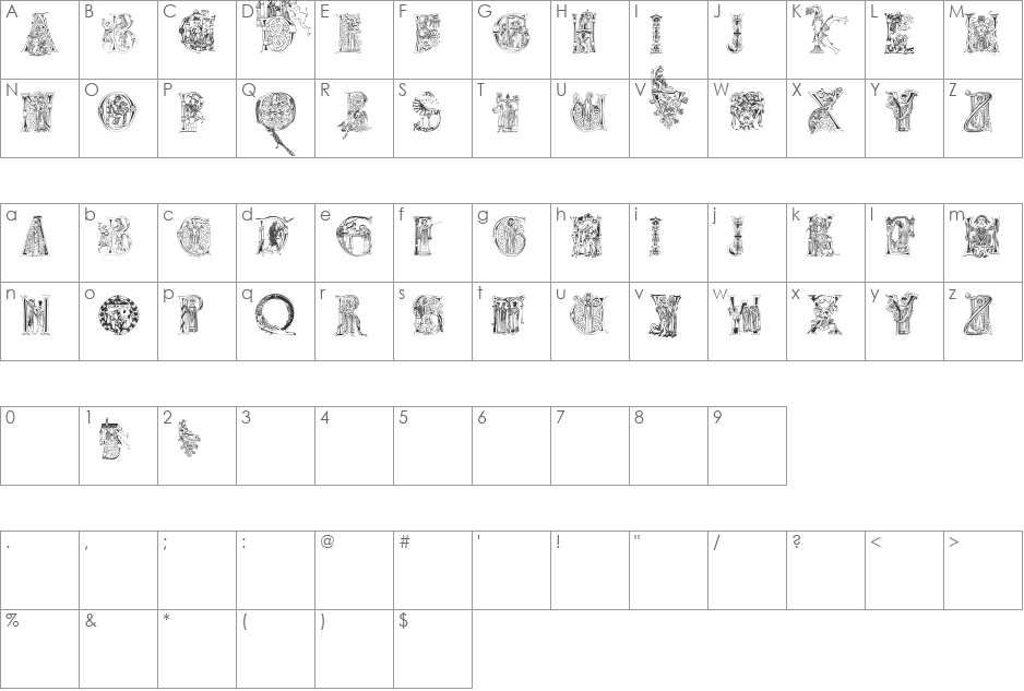 ChristianInitials font character map preview
