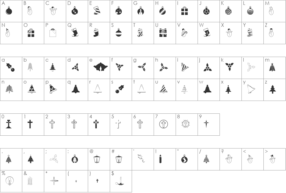 Christmas font character map preview