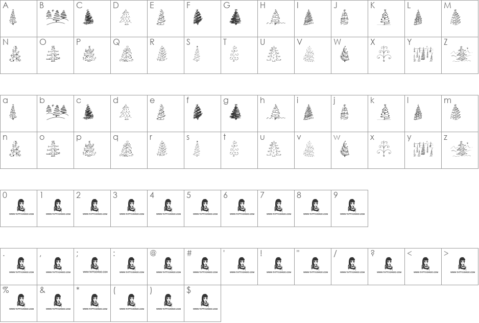 Christmas Trees Celebration font character map preview