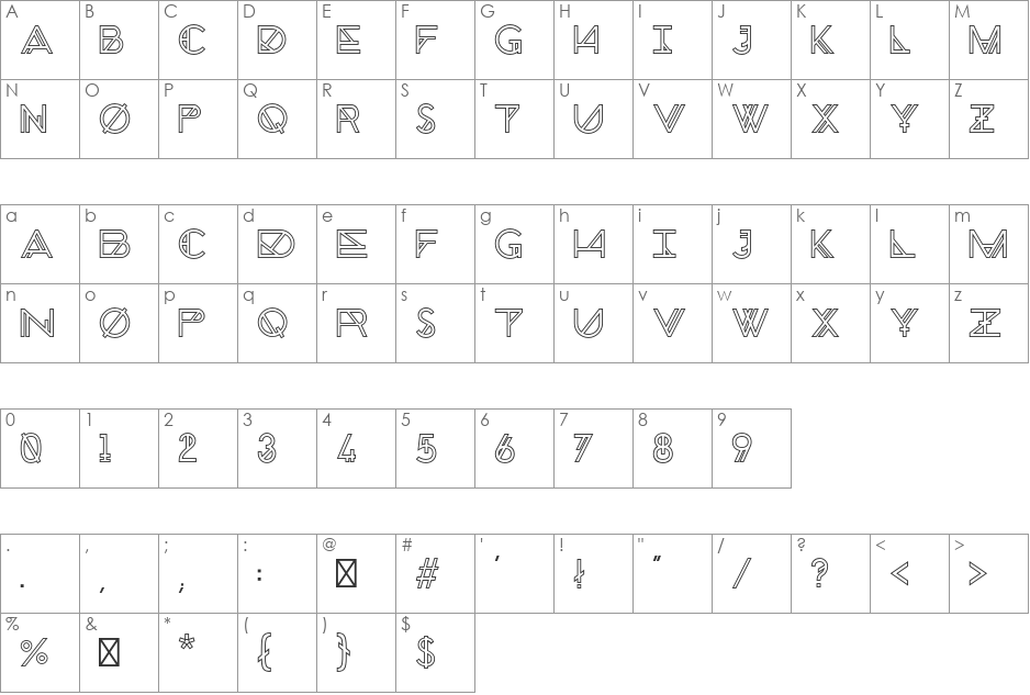 Chronic Outline font character map preview