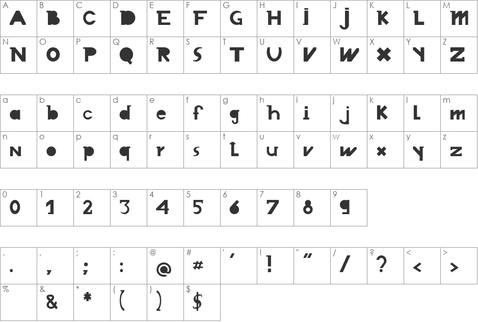 Chronodue font character map preview