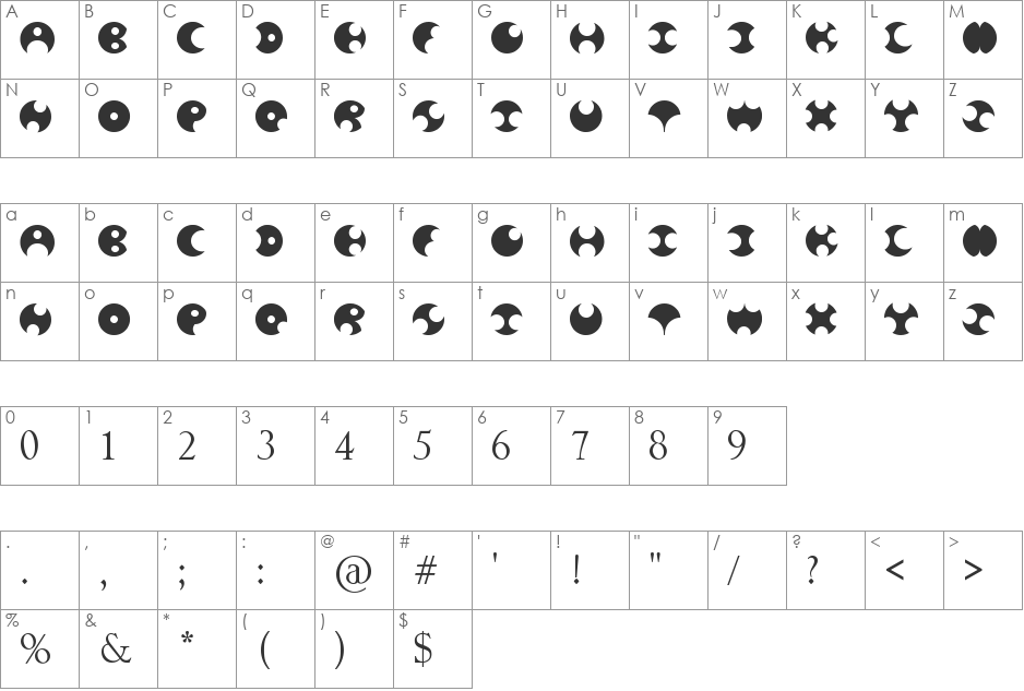 chubby font character map preview