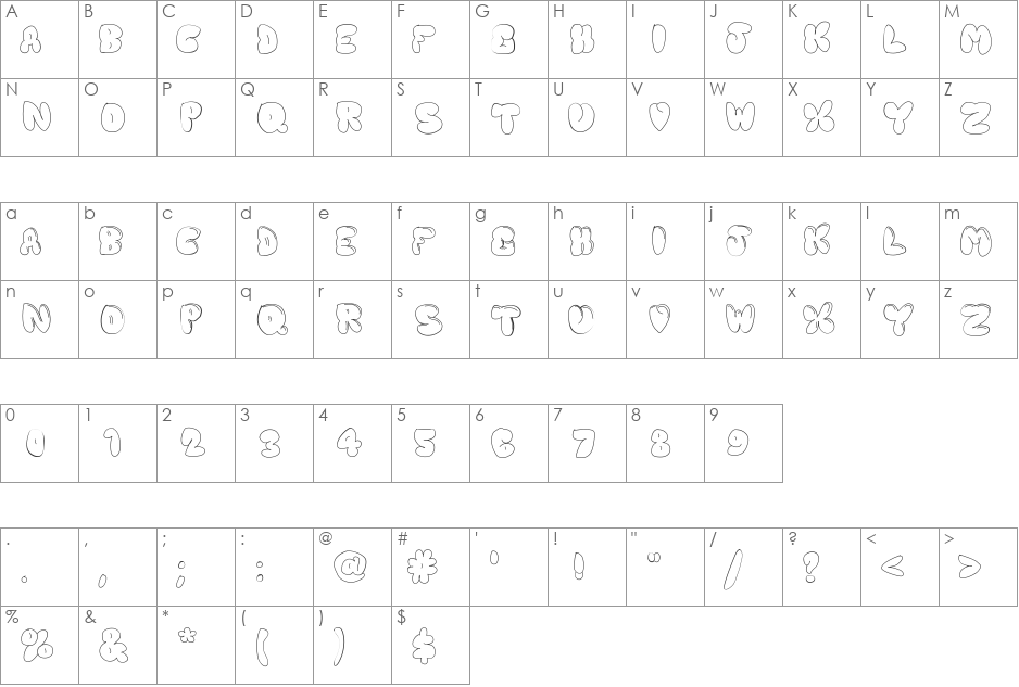 Chubby font character map preview