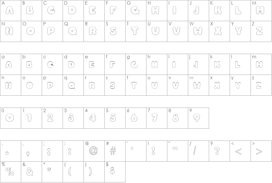 ChubbyOutline font character map preview