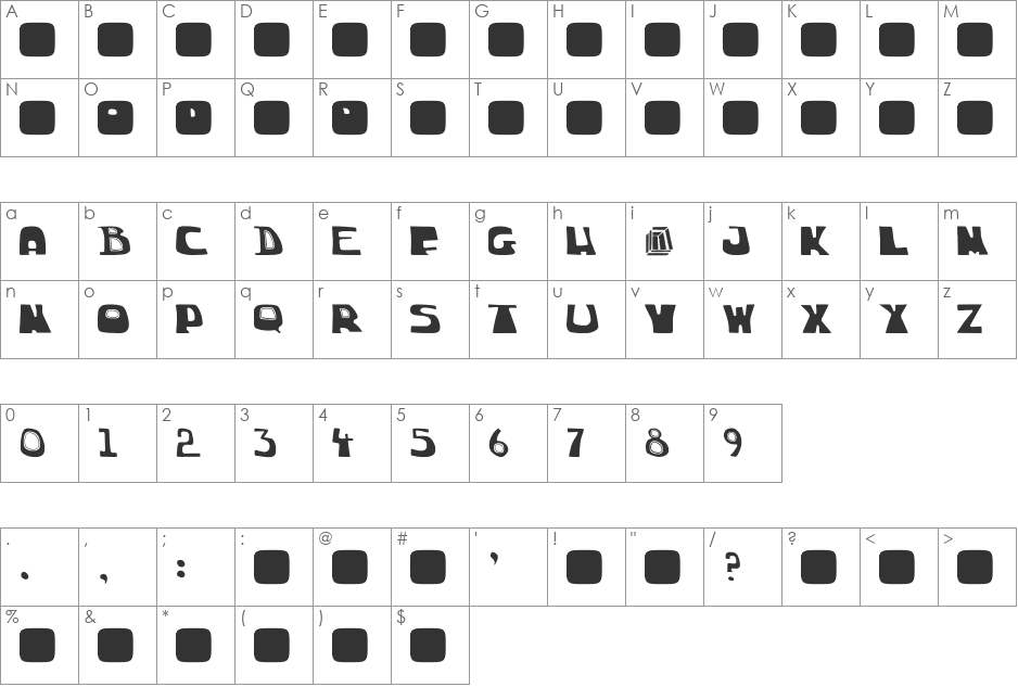 chuck-skeleton font character map preview