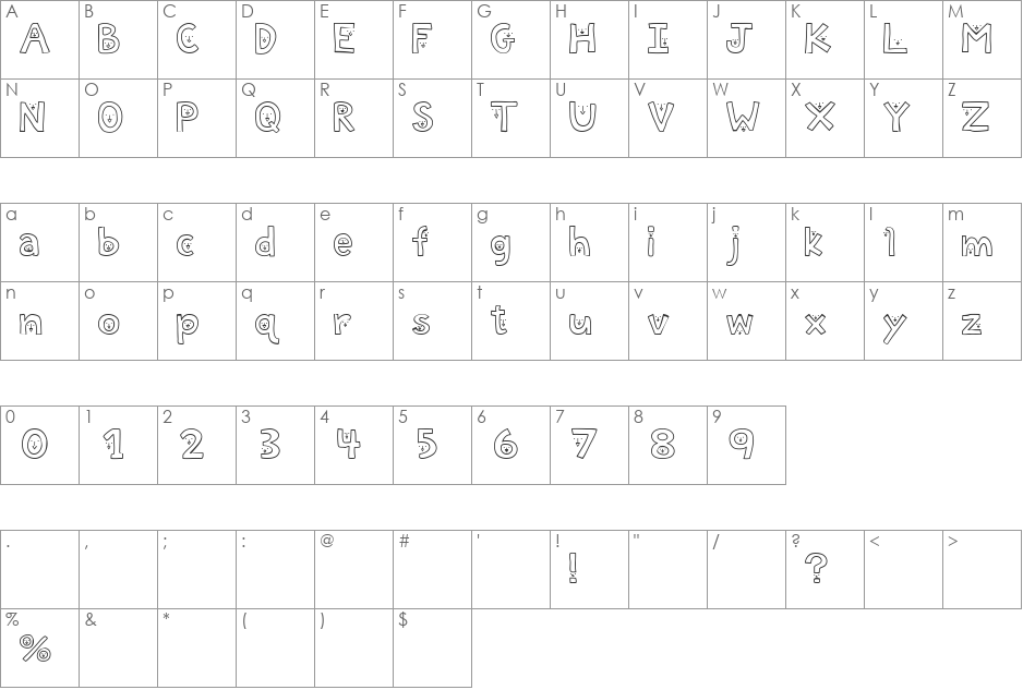 Chuckle Outline font character map preview