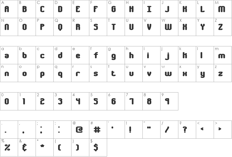 Chumbly BRK font character map preview