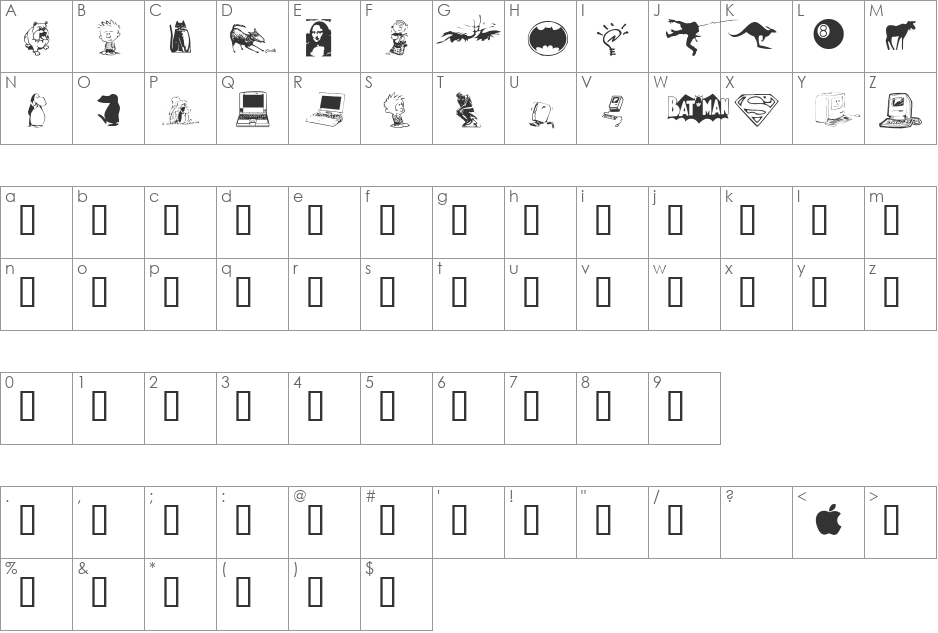 Chung's Dingbats font character map preview