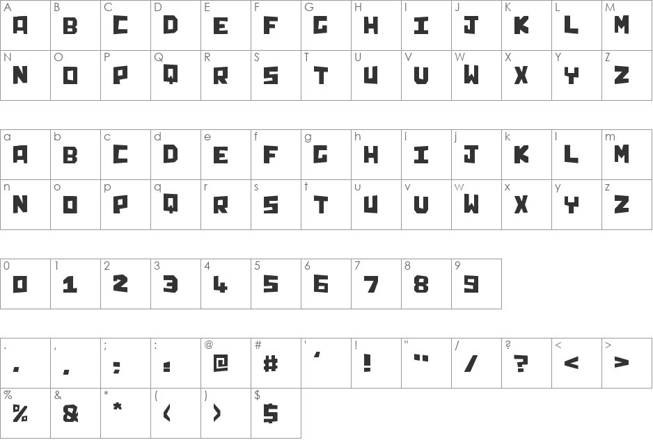 Chunq font character map preview
