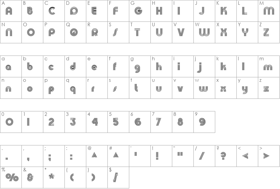 ChurchwardDesign5Line font character map preview