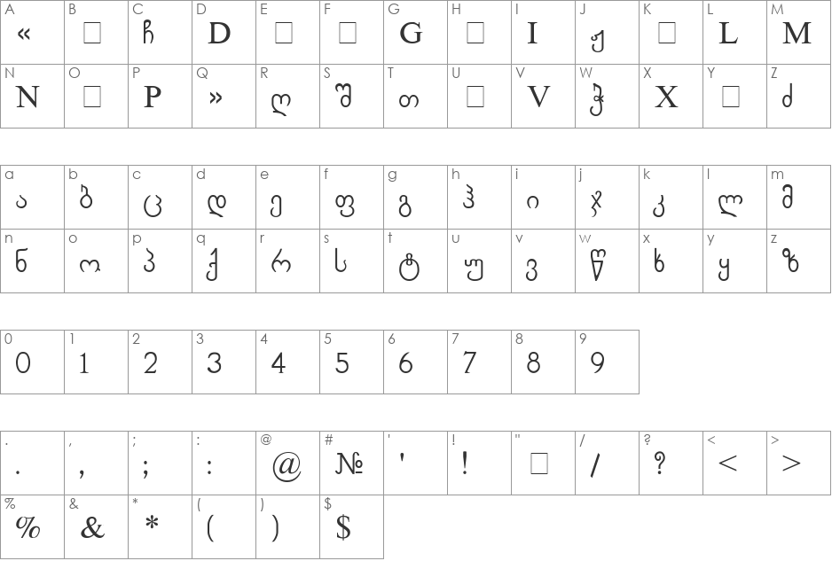 Chveulebrivi TT font character map preview
