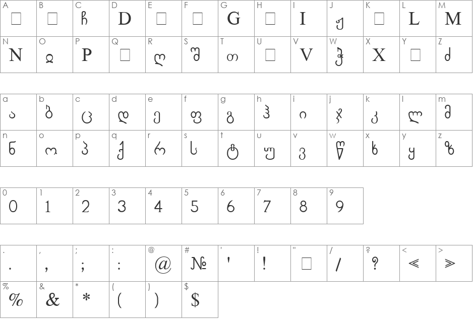 Chveulebrivi TT-Oki font character map preview