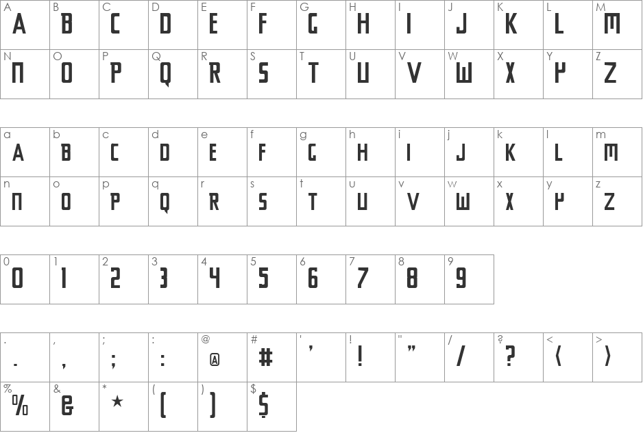 Chyelovek font character map preview