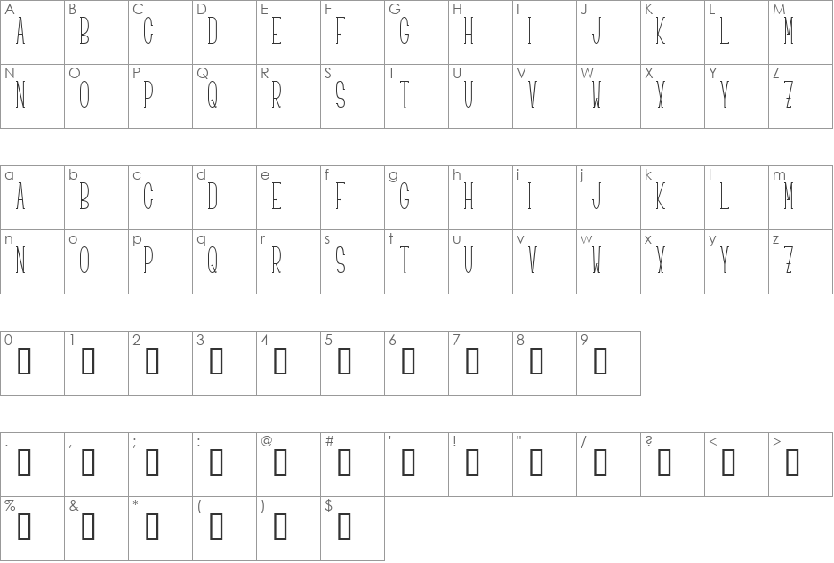 Ciao font character map preview
