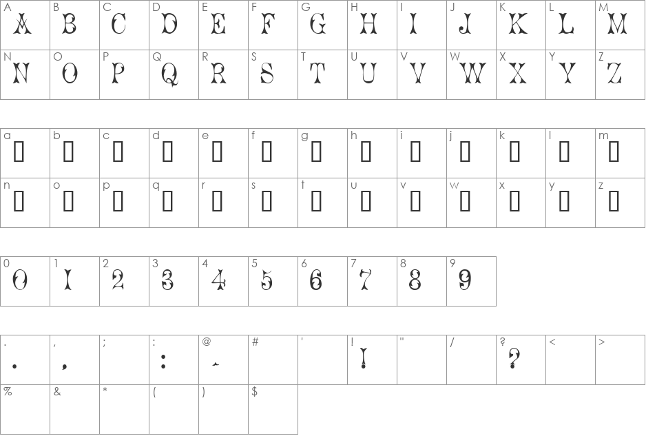 Cicero 1 font character map preview