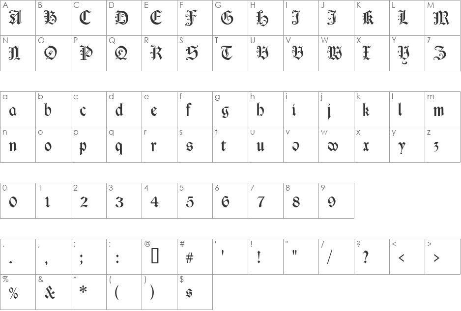 Cimbrian font character map preview