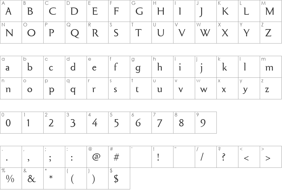 Cimiez Demi Serif font character map preview