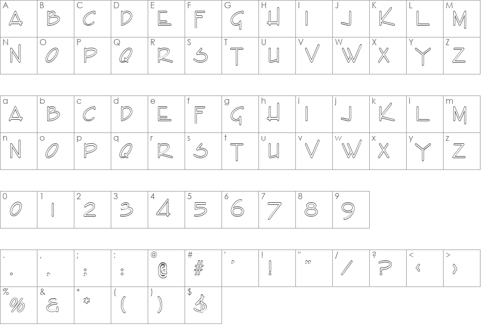 CindyBeckerOutline font character map preview
