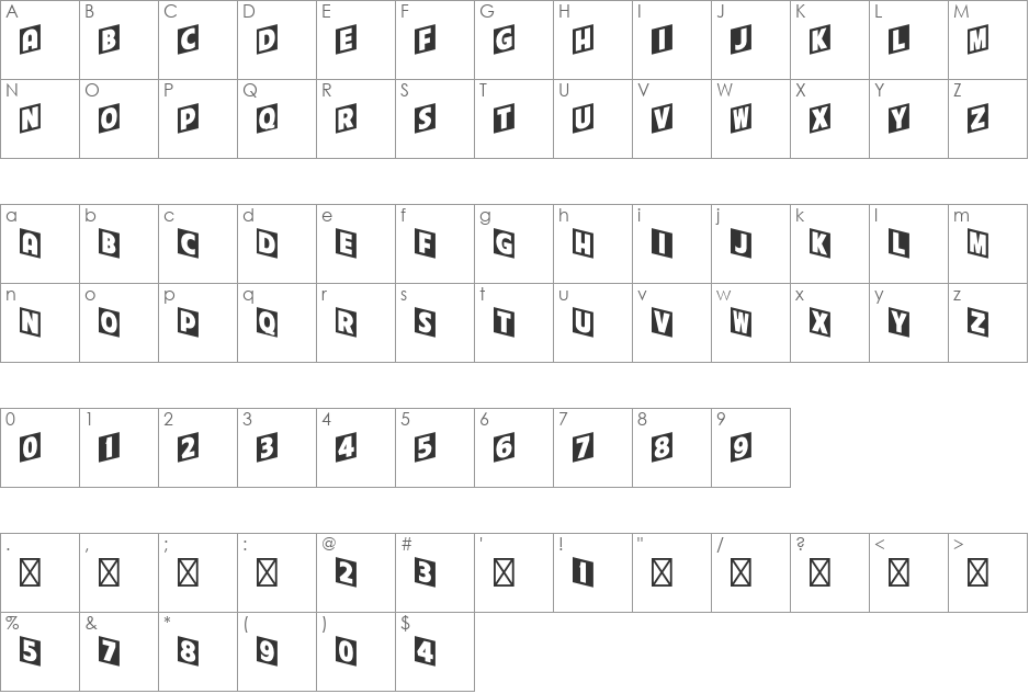 Cinerama font character map preview